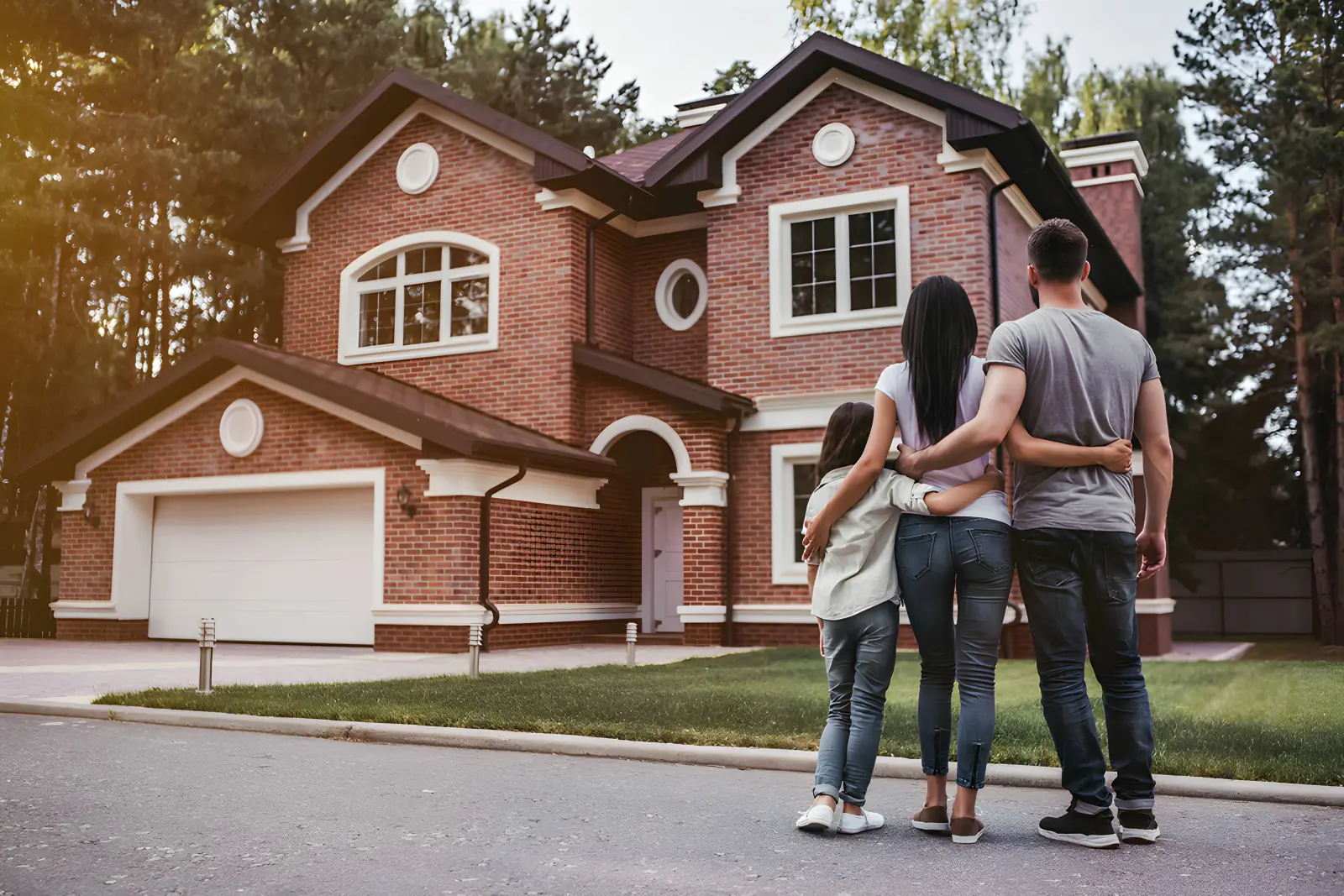 Family in front of house